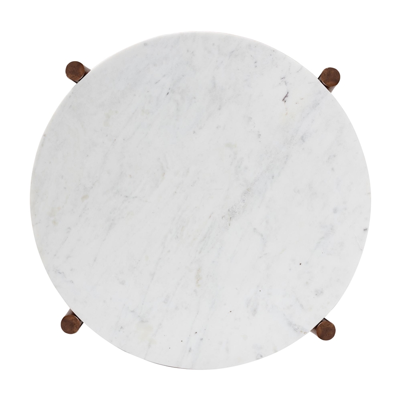 Pemberly Row Round Marble 2-Tier Coffee Table with Mango Wood Frame