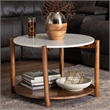 Pemberly Row Round Marble 2-Tier Coffee Table with Mango Wood Frame