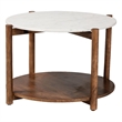 Pemberly Row Round Marble 2-Tier Coffee Table with Mango Wood Frame