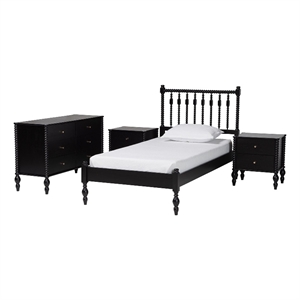 Pemberly Row Spindle 4-Piece Bedroom Set with Twin Platform Bed in Black