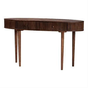 Pemberly Row Fluted Wood 2-Drawer Console Table with Oval Top