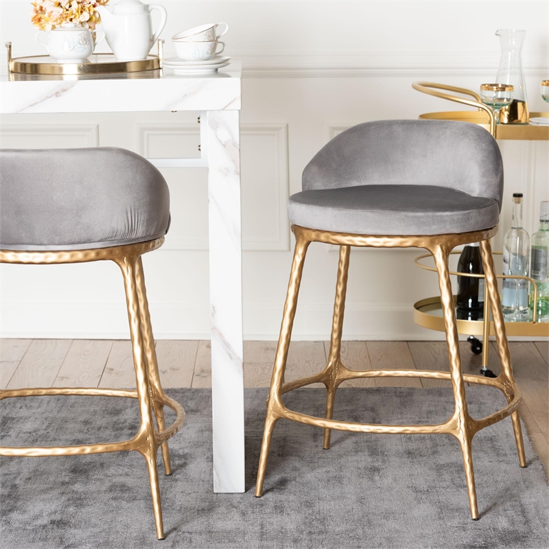 Pemberly Row Upholstered Counter Stool with Low Back and Metal Frame
