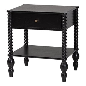Pemberly Row Spindle 1-Drawer Farmhouse Nightstand with Open Shelf in Black