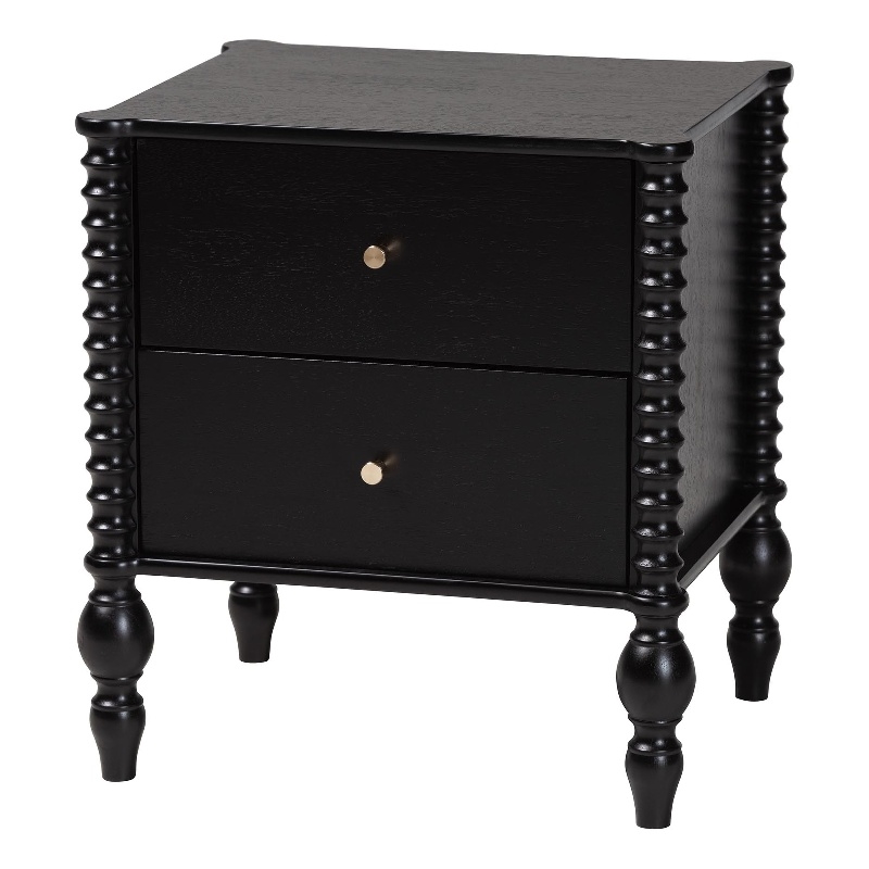 Pemberly Row Spindle 2-Drawer Nightstand with Turned Legs in Black