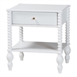 Pemberly Row Spindle 1-Drawer Farmhouse Nightstand with Open Shelf in White