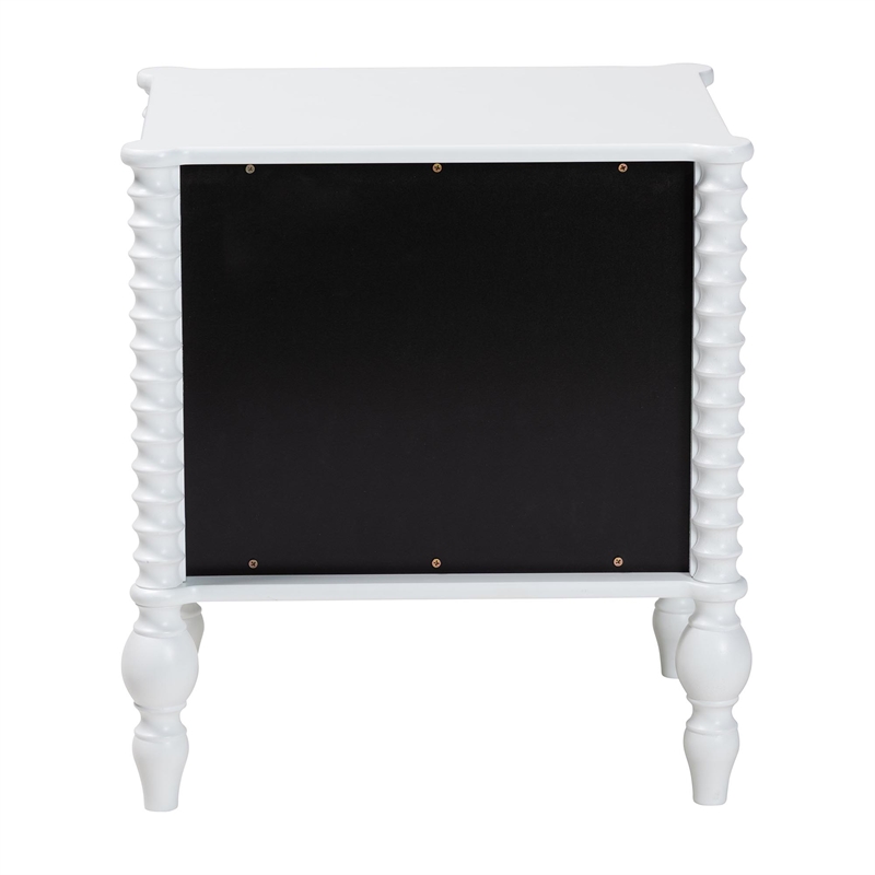 Pemberly Row Spindle 2-Drawer Nightstand with Turned Legs in White
