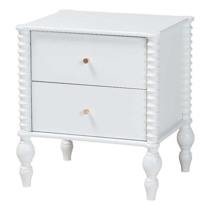 Pemberly Row Spindle 2-Drawer Nightstand with Turned Legs in White