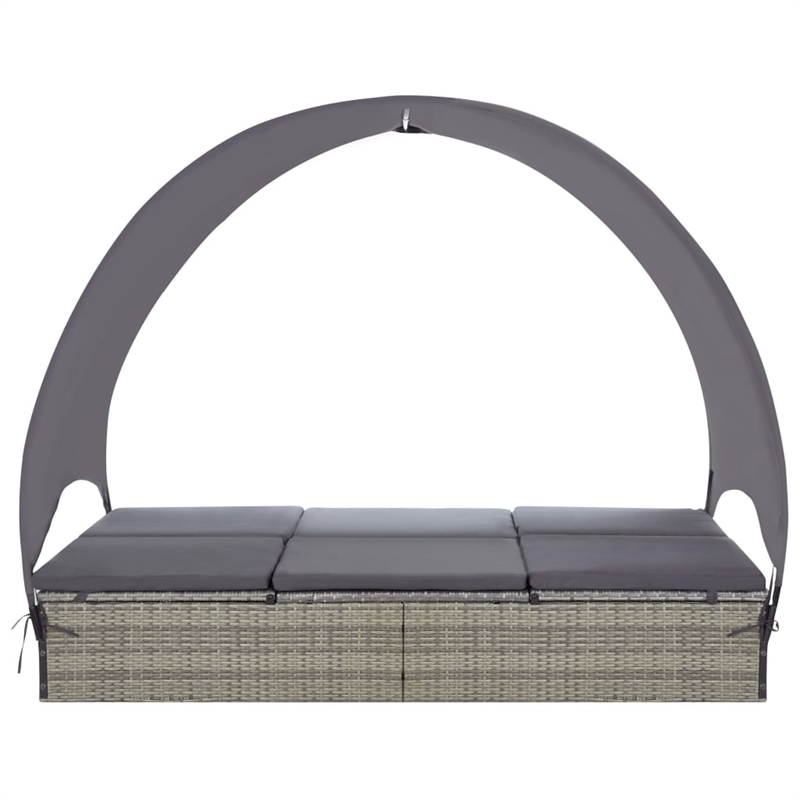 Pemberly Row PE Rattan Double Sun Lounger with Canopy in Gray & Dark Gray