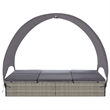 Pemberly Row PE Rattan Double Sun Lounger with Canopy in Gray & Dark Gray
