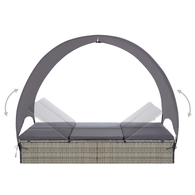 Pemberly Row PE Rattan Double Sun Lounger with Canopy in Gray & Dark Gray
