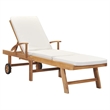 Pemberly Row Solid Teak Wood Sun Lounger with Adjustable Footrests in Cream