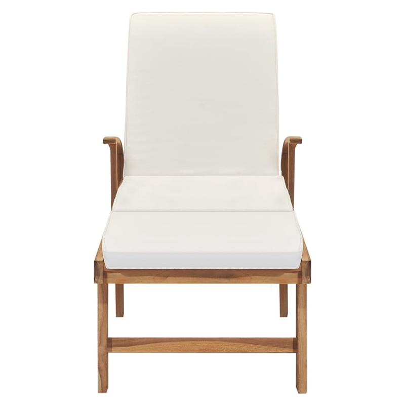 Pemberly Row Solid Teak Wood Sun Lounger with Adjustable Footrests in Cream