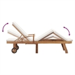 Pemberly Row Solid Teak Wood Sun Lounger with Adjustable Footrests in Cream