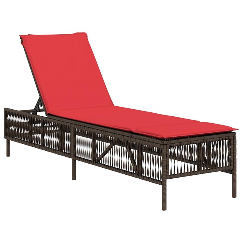 Pemberly Row PE Rattan Patio Sun Lounger Set with Cushions in Brown