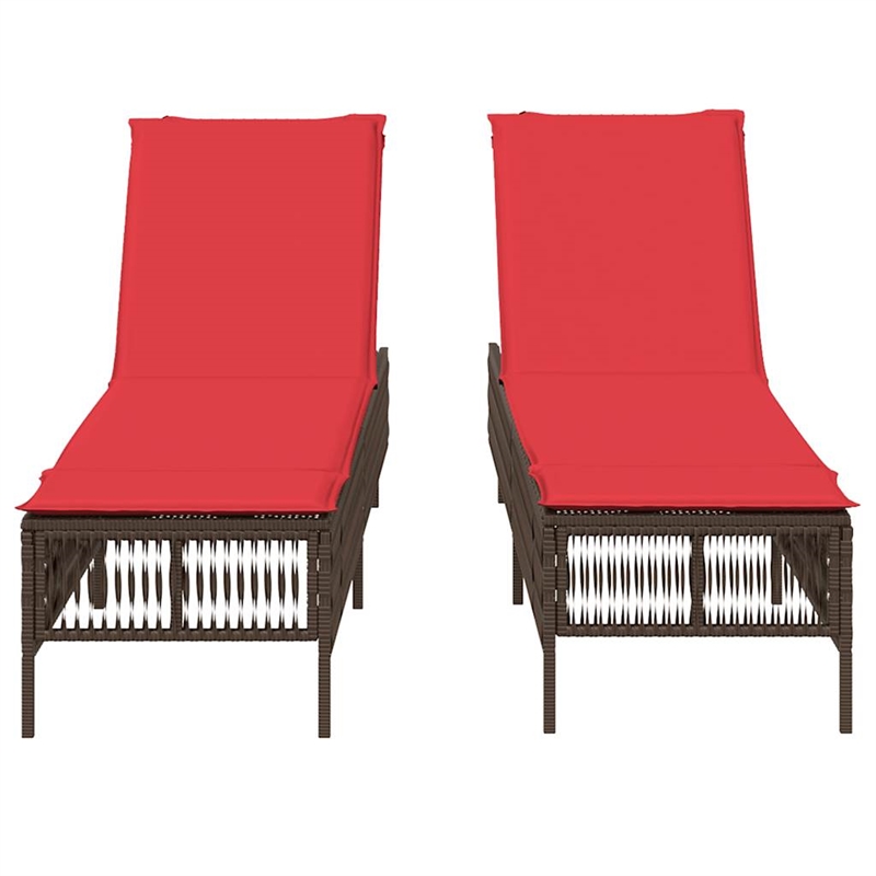 Pemberly Row PE Rattan Patio Sun Lounger Set with Cushions in Brown