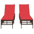 Pemberly Row PE Rattan Patio Sun Lounger Set with Cushions in Brown