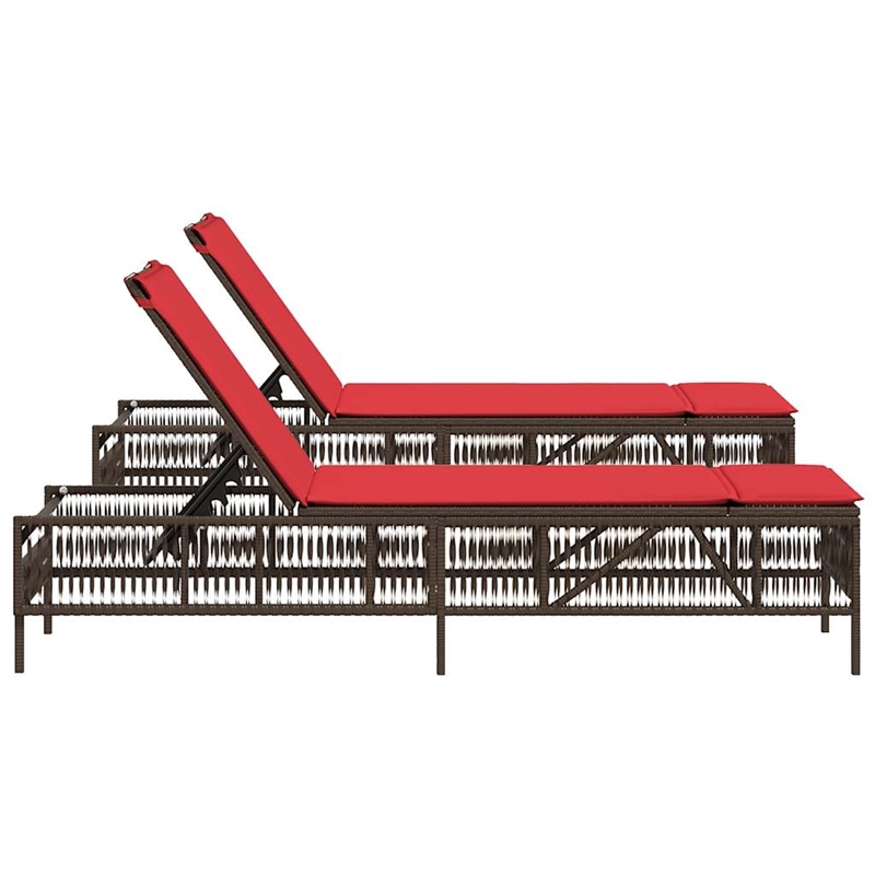 Pemberly Row PE Rattan Patio Sun Lounger Set with Cushions in Brown