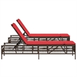 Pemberly Row PE Rattan Patio Sun Lounger Set with Cushions in Brown