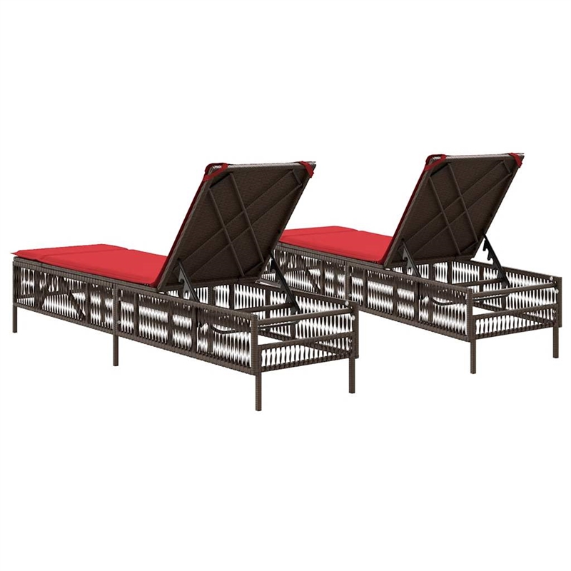 Pemberly Row PE Rattan Patio Sun Lounger Set with Cushions in Brown