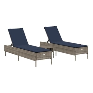Pemberly Row 3-Piece PE Rattan Patio Sun Lounger Set with Table in Gray