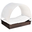 Pemberly Row Double Sun Lounger with Canopy and Cushions in Brown & White