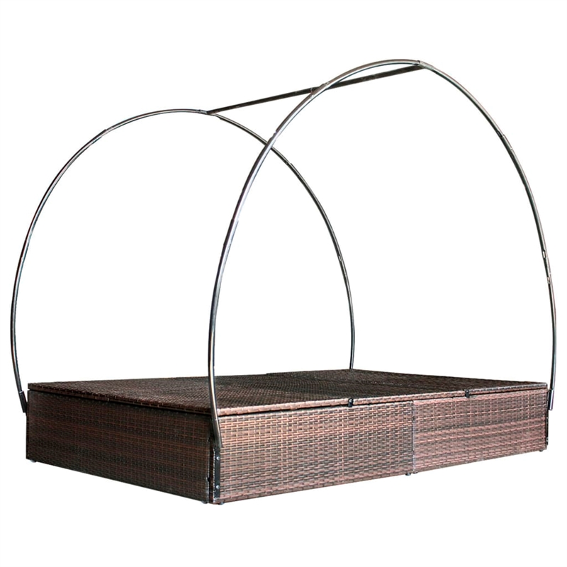 Pemberly Row Double Sun Lounger with Canopy and Cushions in Brown & White