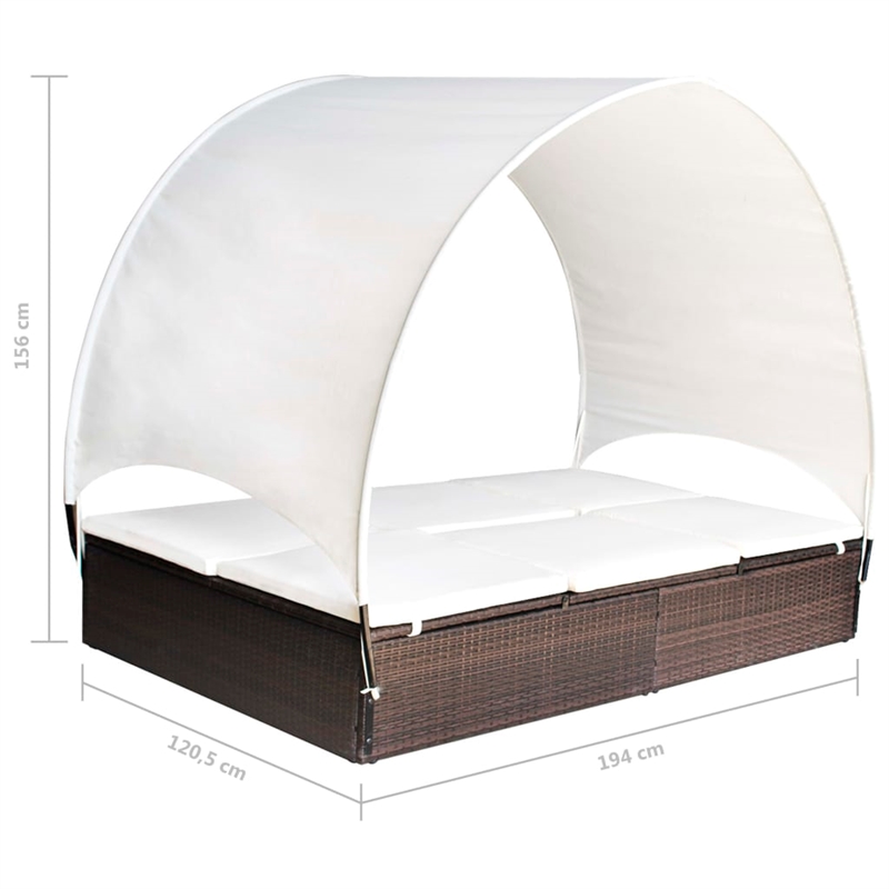 Pemberly Row Double Sun Lounger with Canopy and Cushions in Brown & White