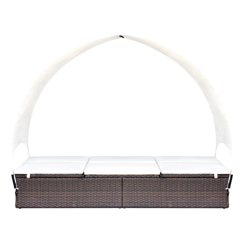 Pemberly Row Double Sun Lounger with Canopy and Cushions in Brown & White