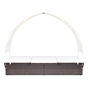 Pemberly Row Double Sun Lounger with Canopy and Cushions in Brown & White