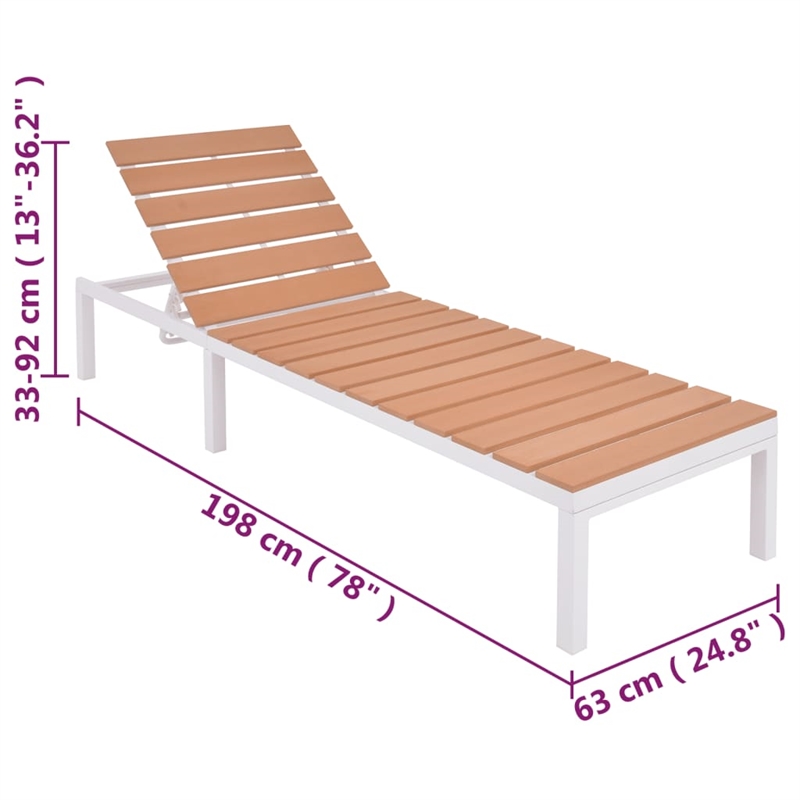 Pemberly Row Aluminum Sun Lounger Set of 2 with WPC in White & Brown