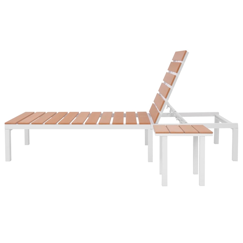 Pemberly Row Aluminum Sun Lounger Set of 2 with WPC in White & Brown