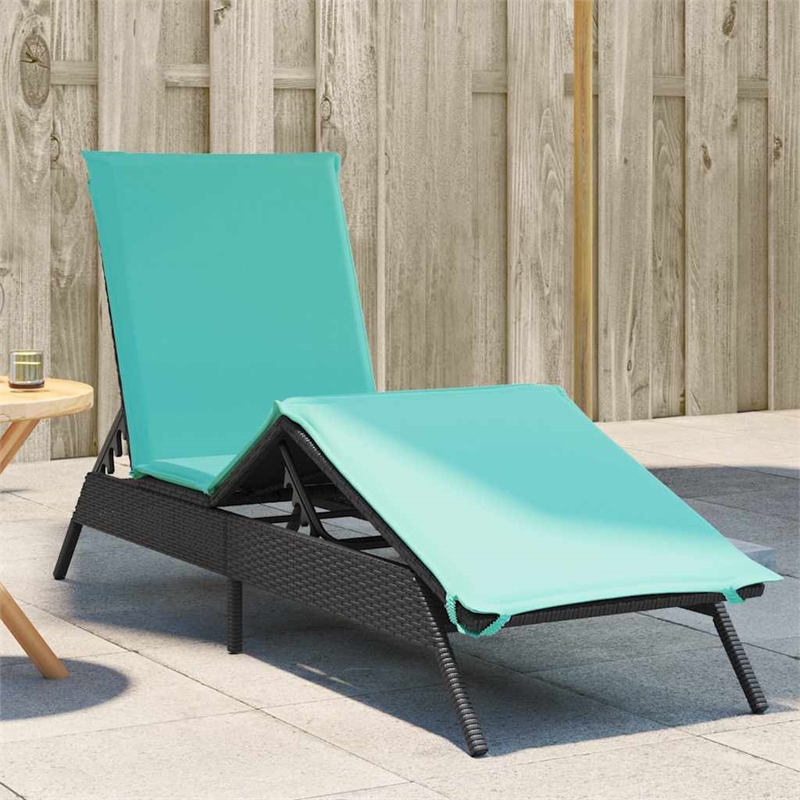 Pemberly Row Patio Poly Rattan Sun Lounger with Armrests in Black