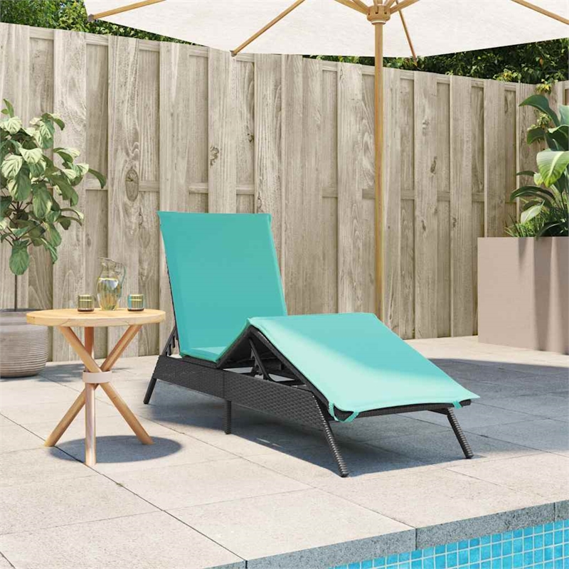 Pemberly Row Patio Poly Rattan Sun Lounger with Armrests in Black