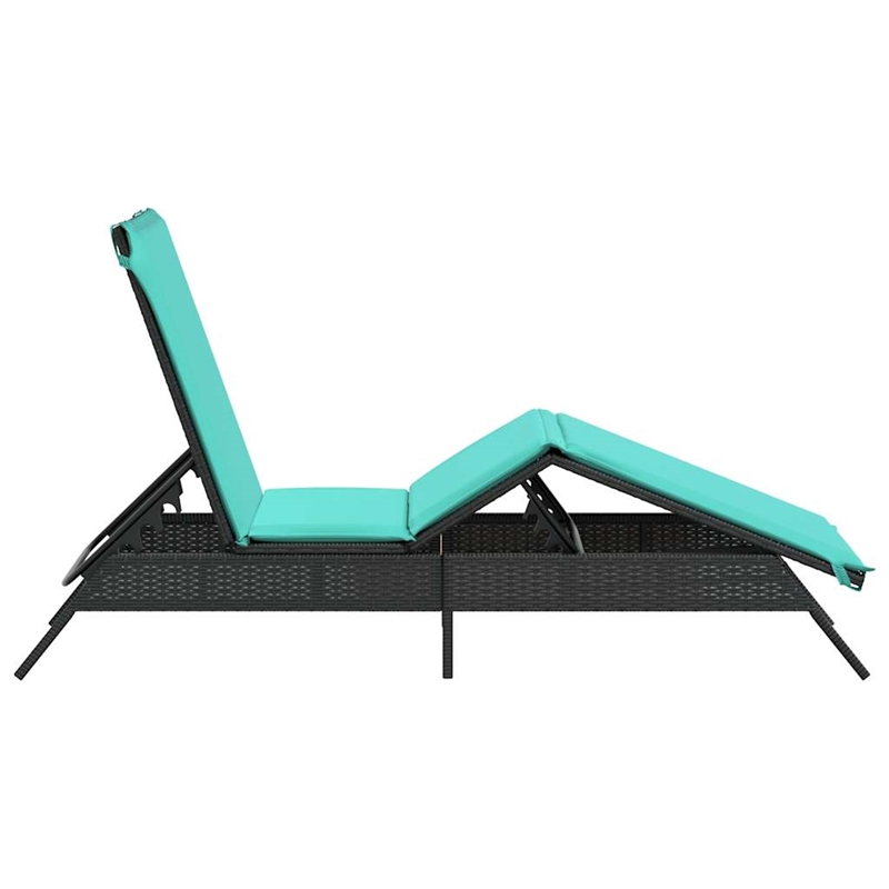 Pemberly Row Patio Poly Rattan Sun Lounger with Armrests in Black