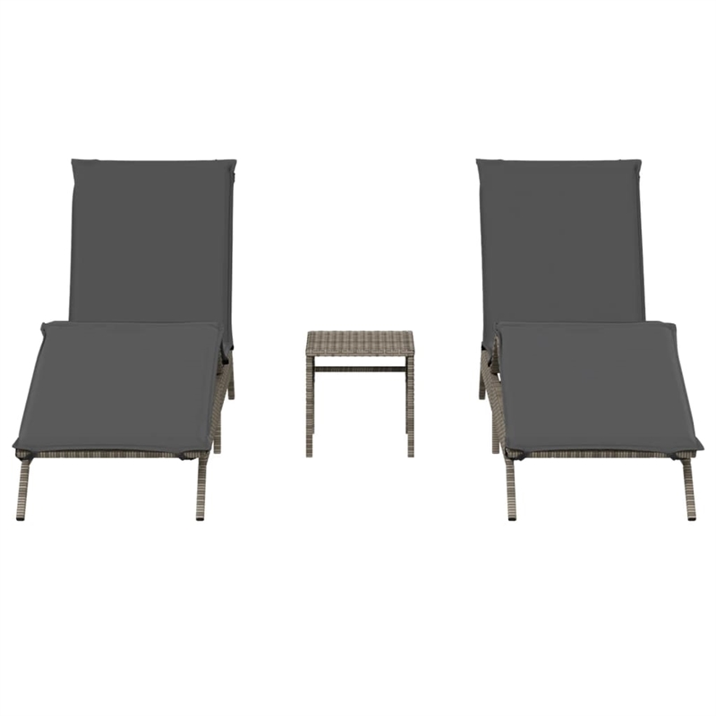 Pemberly Row PE Rattan 2-Seater Sun Lounger Set with Side Table in Gray