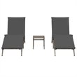 Pemberly Row PE Rattan 2-Seater Sun Lounger Set with Side Table in Gray