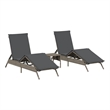 Pemberly Row PE Rattan 2-Seater Sun Lounger Set with Side Table in Gray