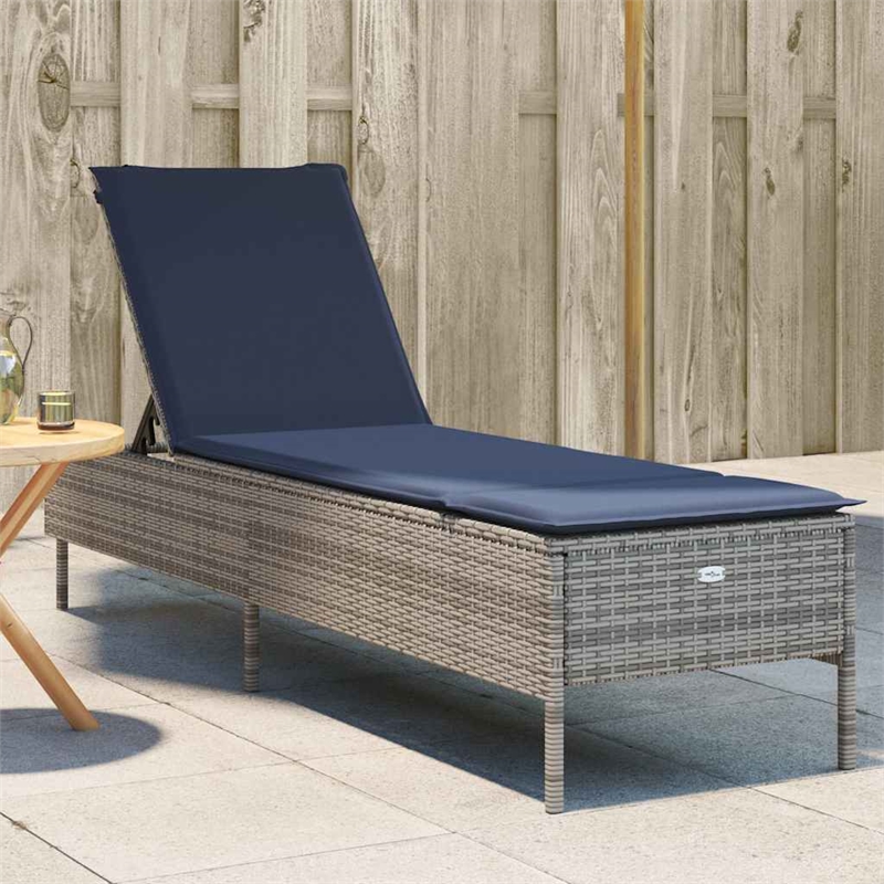 Pemberly Row Patio PE Rattan Height-Adjustable Sun Lounger in Gray