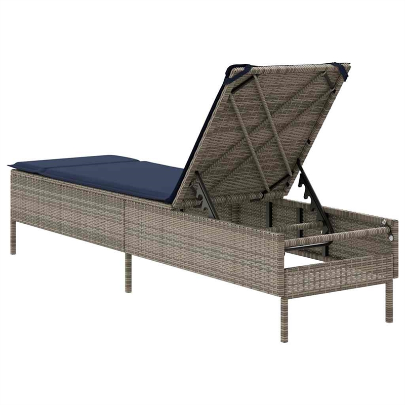 Pemberly Row Patio PE Rattan Height-Adjustable Sun Lounger in Gray