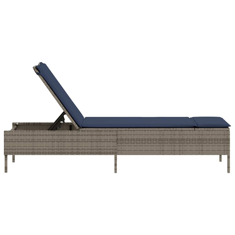 Pemberly Row Patio PE Rattan Height-Adjustable Sun Lounger in Gray