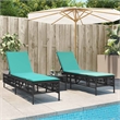 Pemberly Row PE Rattan Patio Sun Lounger Set with Side Table in Black
