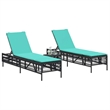 Pemberly Row PE Rattan Patio Sun Lounger Set with Side Table in Black