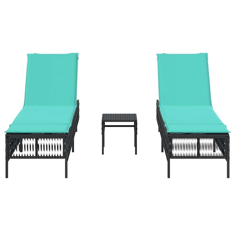 Pemberly Row PE Rattan Patio Sun Lounger Set with Side Table in Black