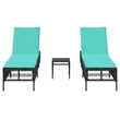 Pemberly Row PE Rattan Patio Sun Lounger Set with Side Table in Black