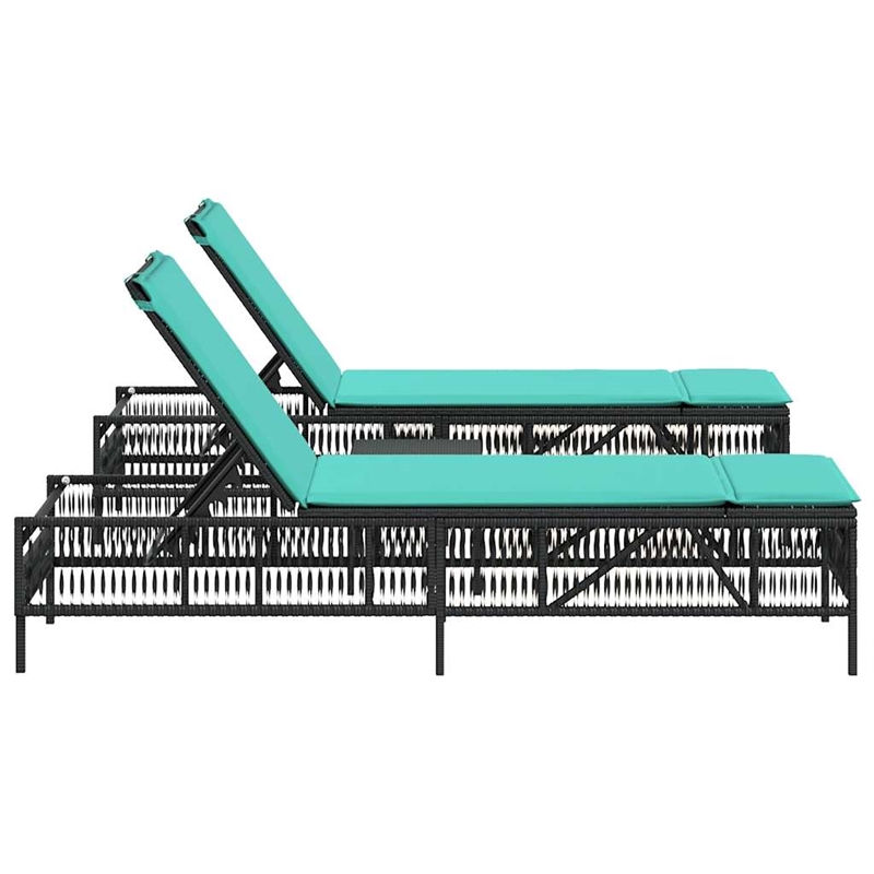 Pemberly Row PE Rattan Patio Sun Lounger Set with Side Table in Black