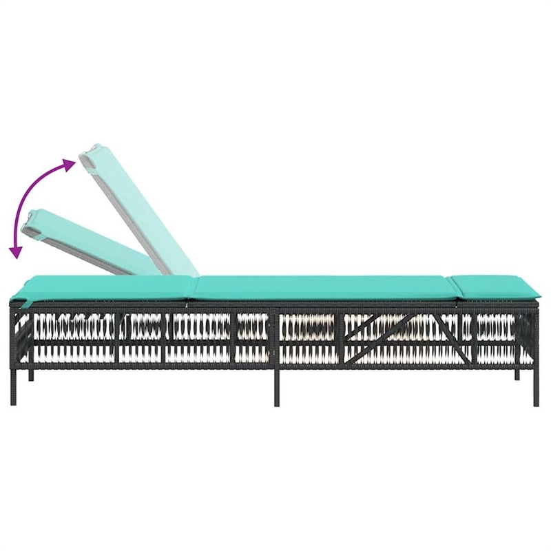 Pemberly Row PE Rattan Patio Sun Lounger Set with Side Table in Black