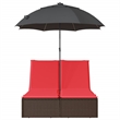 Pemberly Row Rattan Double Sun Lounger with Cushions and Parasol in Brown