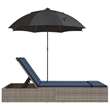 Pemberly Row Rattan Double Sun Lounger with Cushions and Parasol in Gray