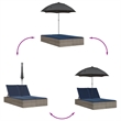 Pemberly Row Rattan Double Sun Lounger with Cushions and Parasol in Gray