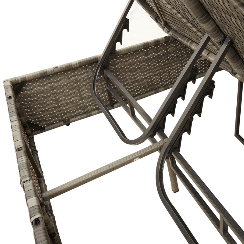 Pemberly Row Rattan Double Sun Lounger with Cushions and Parasol in Gray